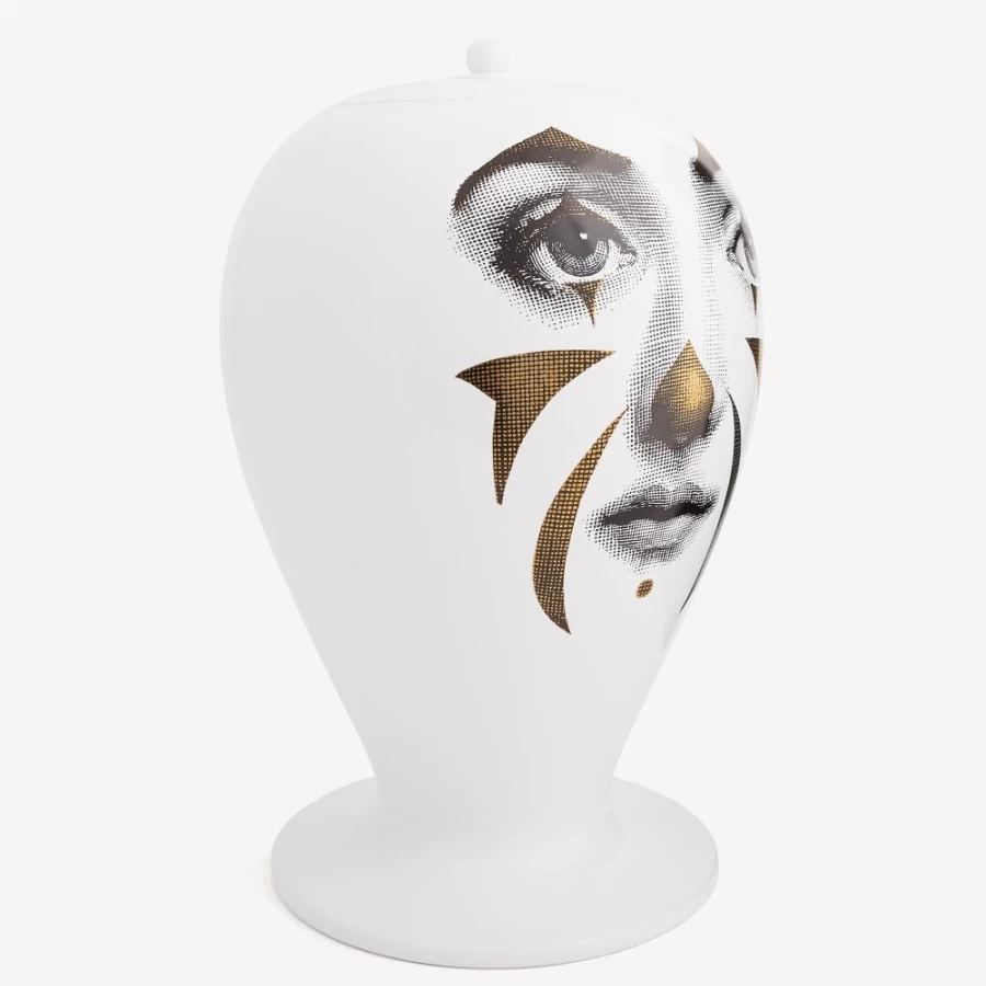 Fornasetti Clown Maxi Vase - White, Black & Gold Ceramic Collectible Art Piece
