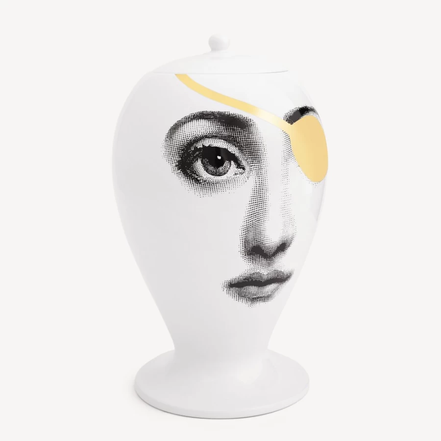 Fornasetti White Black Gold Pirata Vase - Decorative Ceramic Home Decor