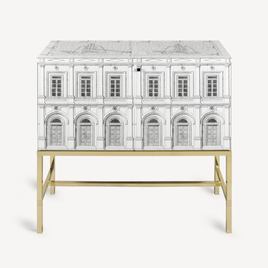 Fornasetti White and Black Raised Sideboard Architettura Modern Cabinet