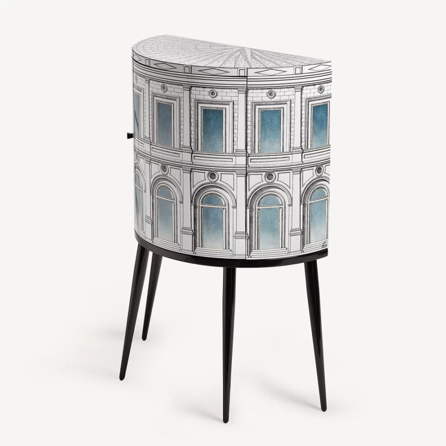 Fornasetti Celeste Architecture Console Table in White, Black, and Blue