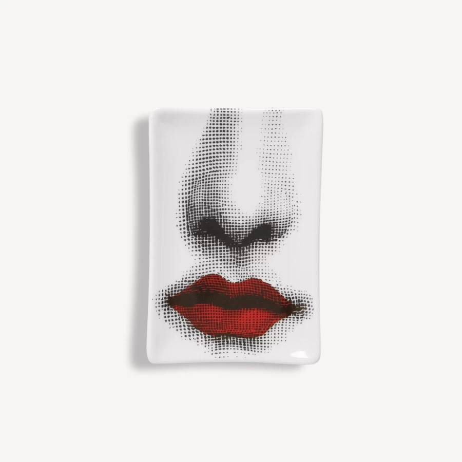 Fornasetti Bocca Ashtray in White, Black & Red - Designer Lips-Shaped Collectible