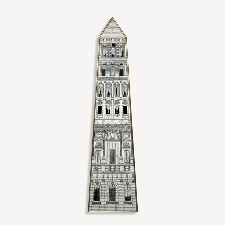 Fornasetti White and Black Panel Obelisco Decorative Art Piece