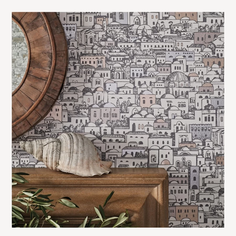 Fornasetti Mediterranea Wallpaper in Parchment and Silver - Luxury Designer Wall Covering