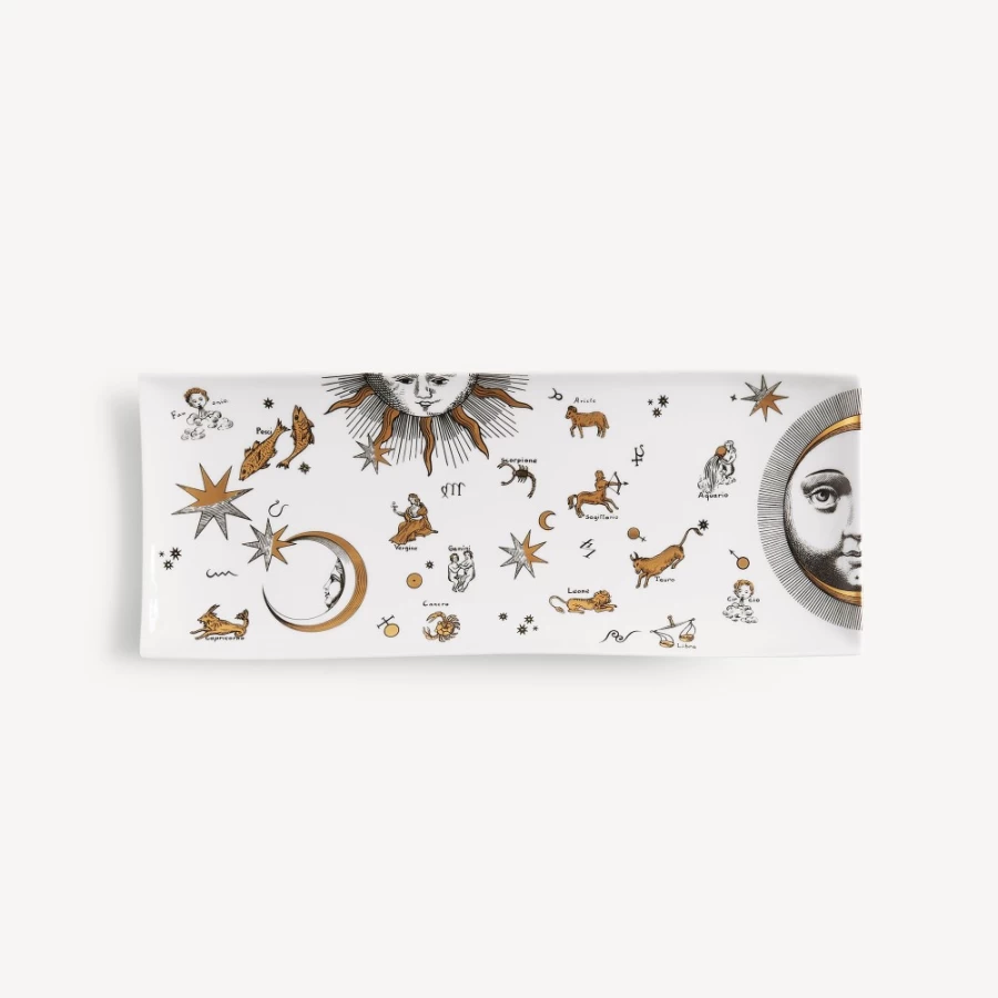 Fornasetti Astronomici Tray in White, Black & Gold - Decorative Collectible Tray