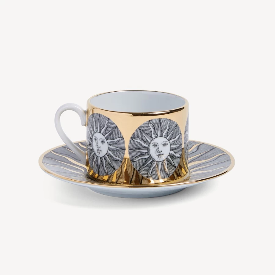 Fornasetti White Black Gold Tea Cup Sole Decorative Ceramic Collectible