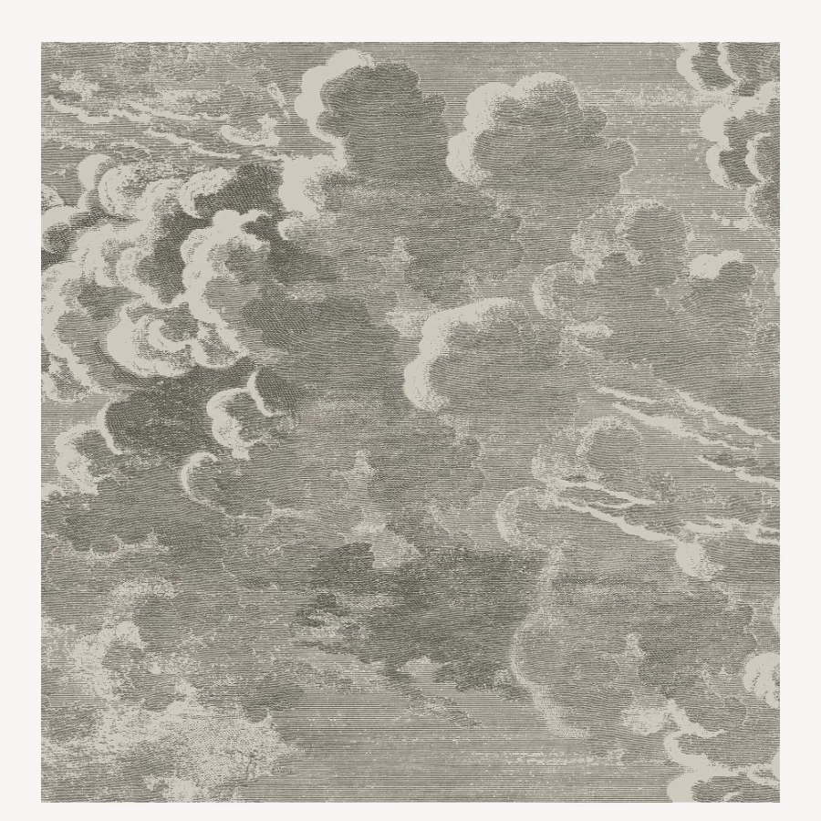 Fornasetti Nuvolette Wallpaper 2-Roll Set in Gilver/Charcoal - Premium Designer Wall Covering