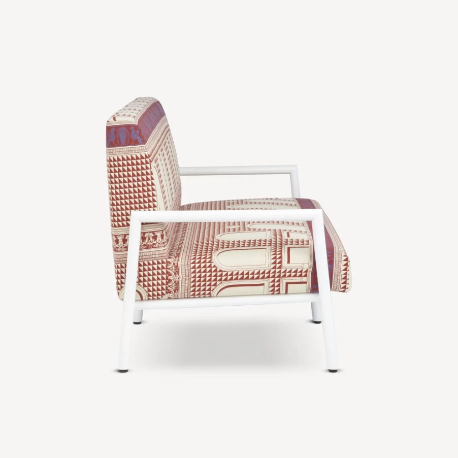 Fornasetti Facciata Quattrocentesca Outdoor Sofa in Rust, Ecru & White – Italian Designer Patio Furniture