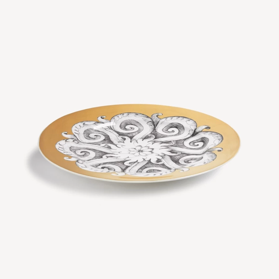 Fornasetti Rim Plate Rosone N.1 Decorative Plate in White, Black, and Gold