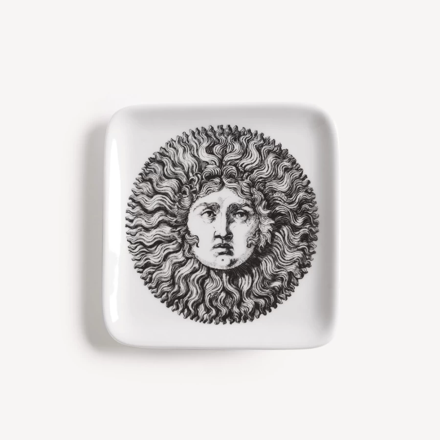 Fornasetti White and Black Re Sole Ashtray - Decorative Ceramic Collectible