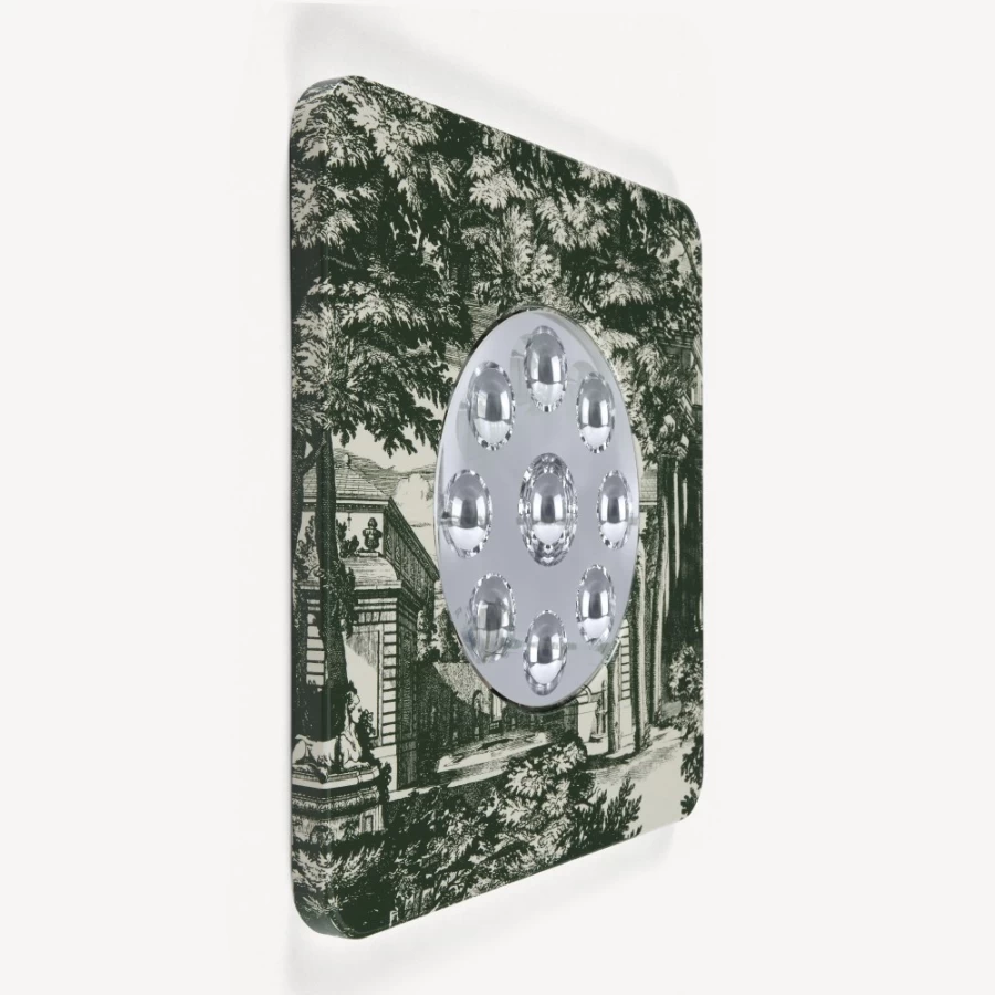Fornasetti Green Ivory Giardino Settecentesco Bubble Frame Mirror