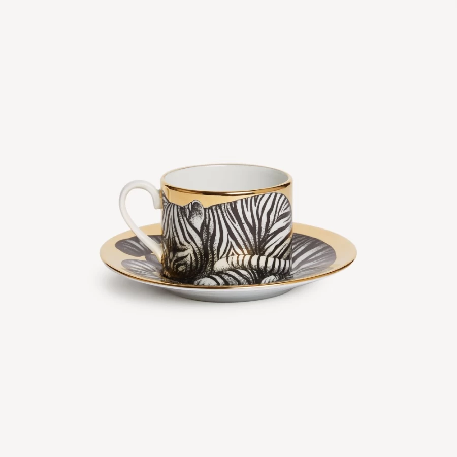 Fornasetti Tigrato Tea Cup - High Fidelity Ceramic White Black Gold Collectible