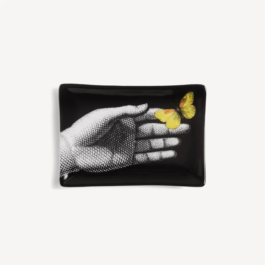 Fornasetti Mano Yellow Butterfly Ashtray in White, Black & Yellow