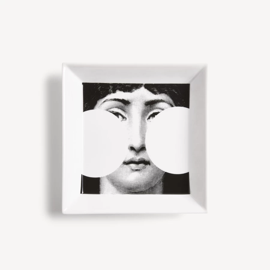 Fornasetti Square Plate Tema E Variazioni N.149 in White and Black - Decorative Collectible Art Plate