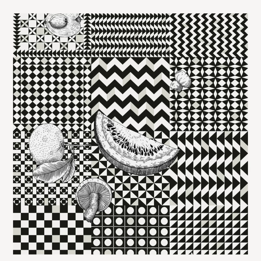 Fornasetti Black & White Frutta E Geometrico Wallpaper