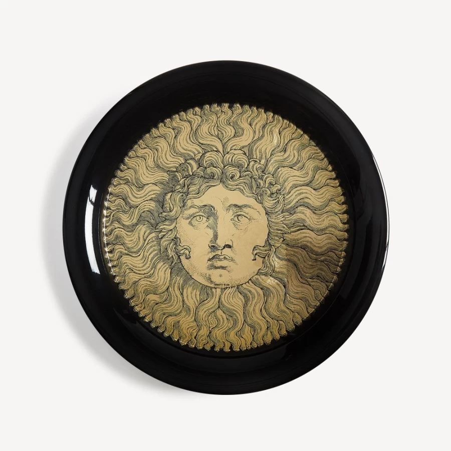 Fornasetti Re Sole Decorative Tray in White, Black & Gold - Elegant Italian Design