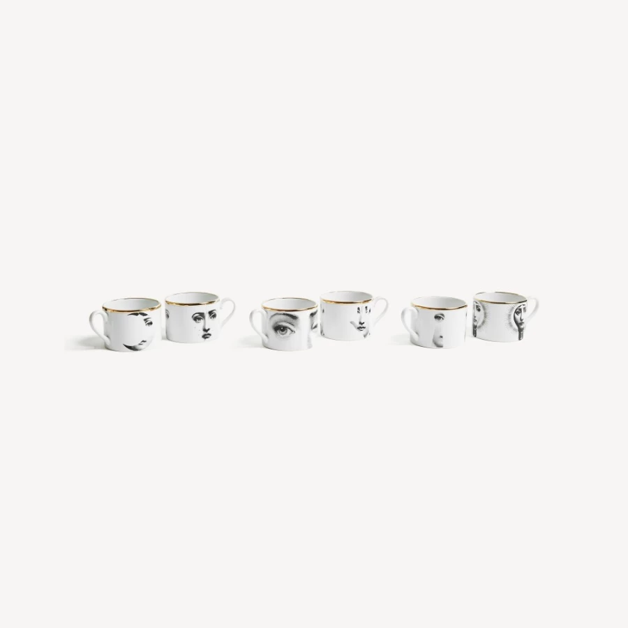 Fornasetti Tema E Variazioni Tea Cup Set - 6 Pieces in White, Black & Gold