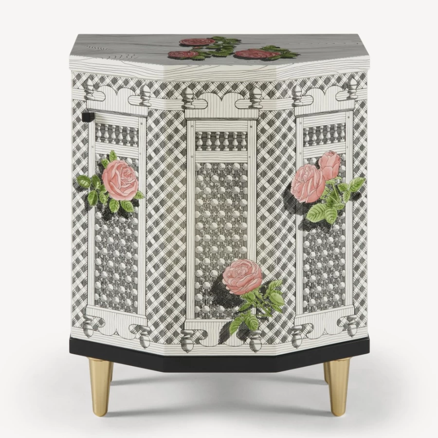 Fornasetti Multicolour Polyhedric Night Stand with Rose Design - Musciarabia Collection
