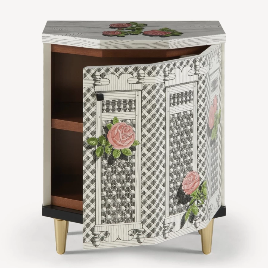 Fornasetti Multicolour Polyhedric Night Stand with Rose Design - Musciarabia Collection