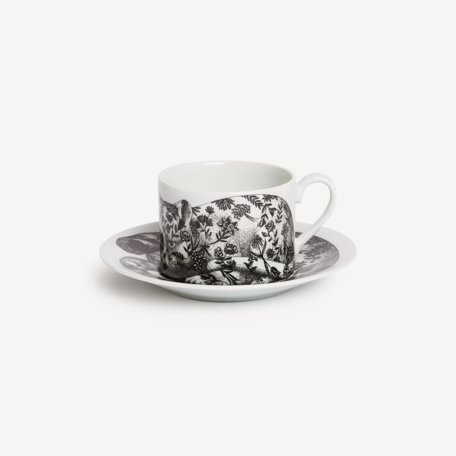 Fornasetti White and Black High Fidelity Fiorato Tea Cup