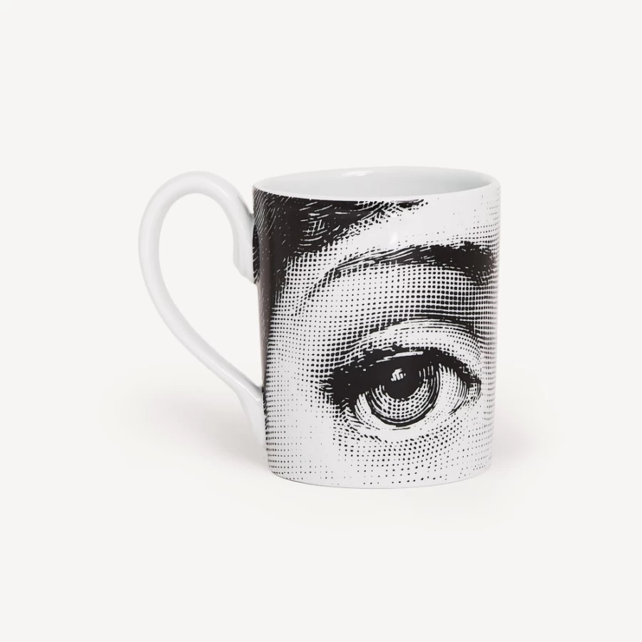 Fornasetti White and Black Occhi Design Ceramic Mug