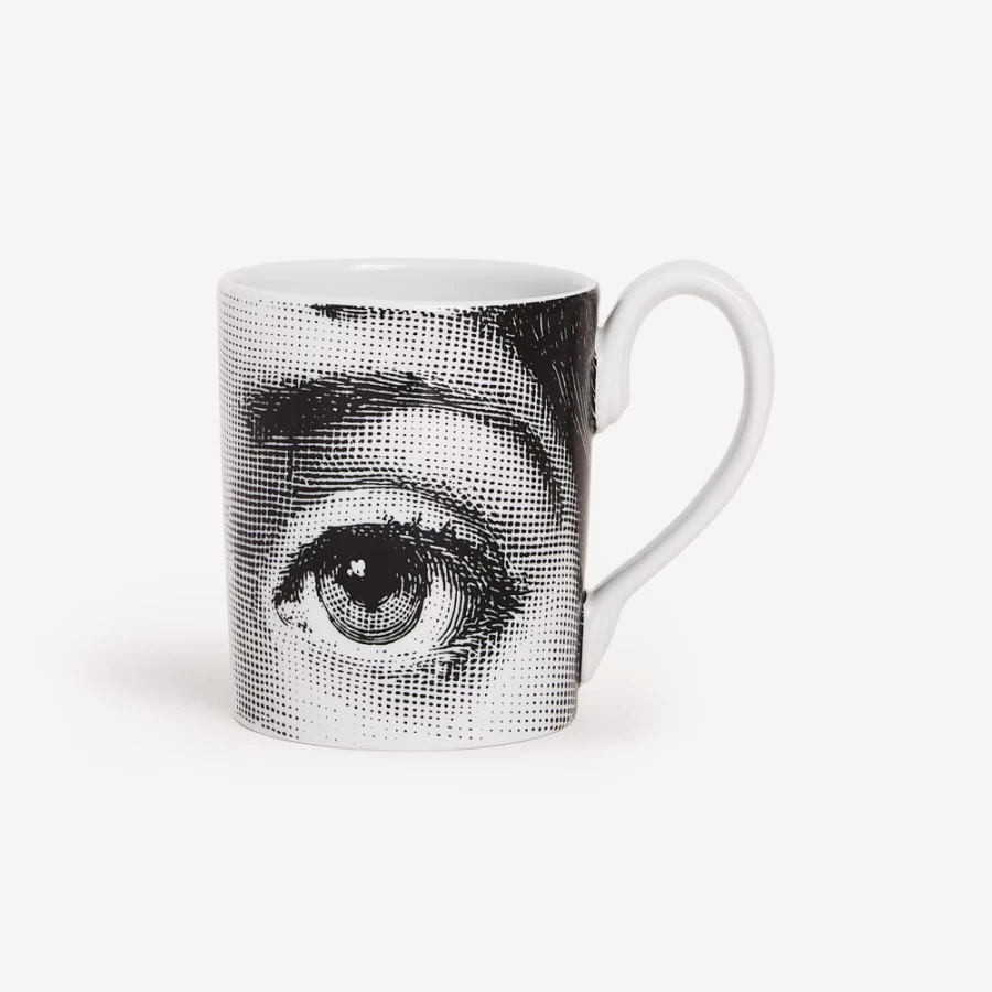Fornasetti White and Black Occhi Design Ceramic Mug