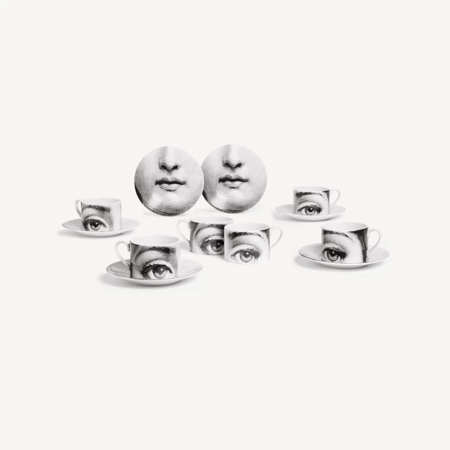 Fornasetti Tema E Variazioni N.1 Tea Cup Set - 6 White/Black Ceramic Cups